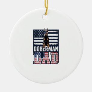 Vintage Doberman Dad Patriotic Dog Shirt Design_1 Ceramic Ornament
