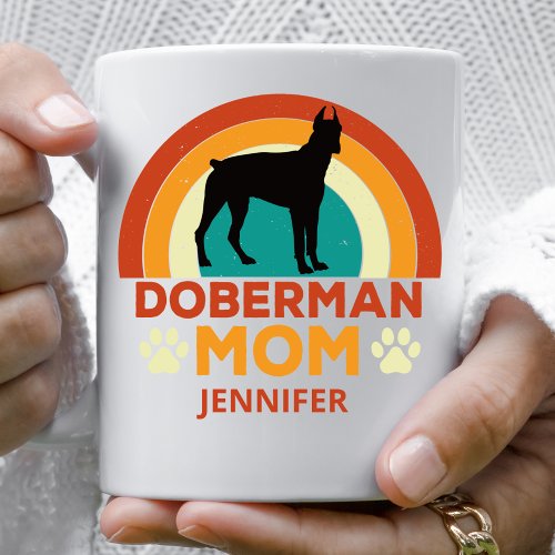 Vintage Doberman Dog Mom Sunset Personalized Coffee Mug