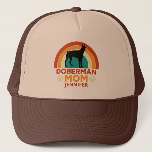 Vintage Doberman Dog Mom Sunset Personalized Trucker Hat