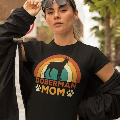 Vintage Doberman Dog Mom Sunset  T_Shirt
