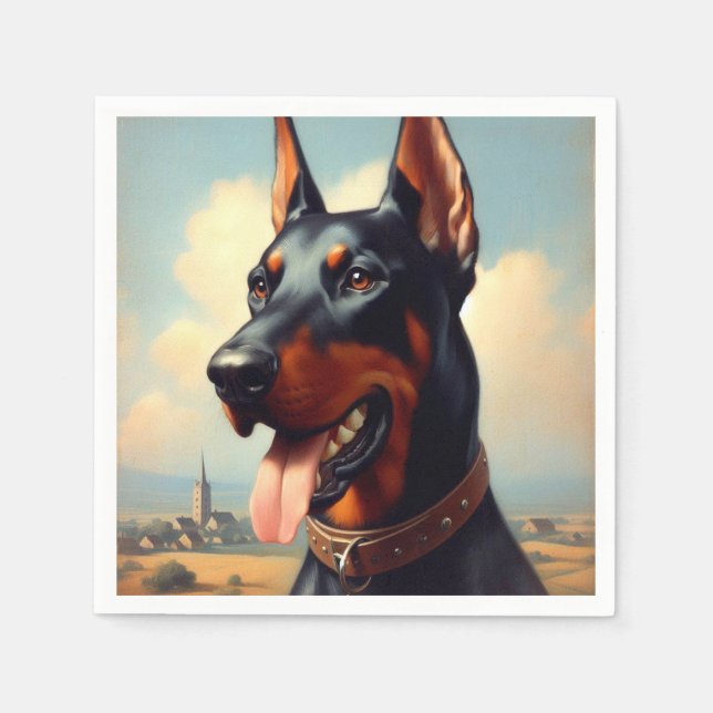 Vintage Doberman Painting Napkins (Front)