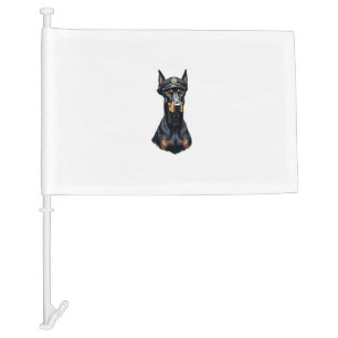 Vintage Doberman Police Dog Portrait Black and Whi Car Flag