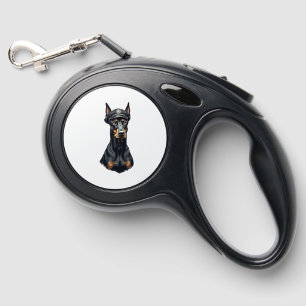 Vintage Doberman Police Dog Portrait Black and Whi Retractable Pet Leash