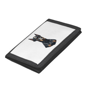 Vintage Doberman Police Dog Portrait Black and Whi Trifold Wallet