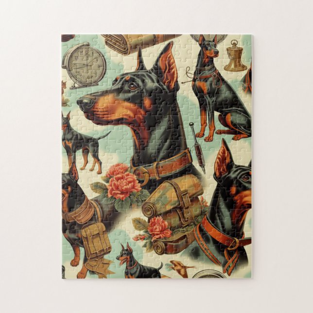 Vintage Doberman Seamless Painting Jigsaw Puzzle (Vertical)