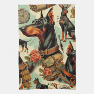 Vintage Doberman Seamless Painting Kitchen Towel