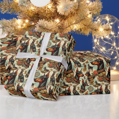 Vintage Doberman Seamless Painting Wrapping Paper