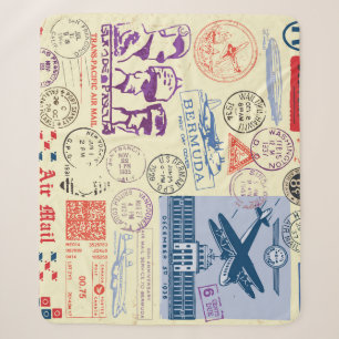 Vintage Document Stamp Decor Set Sherpa Blanket