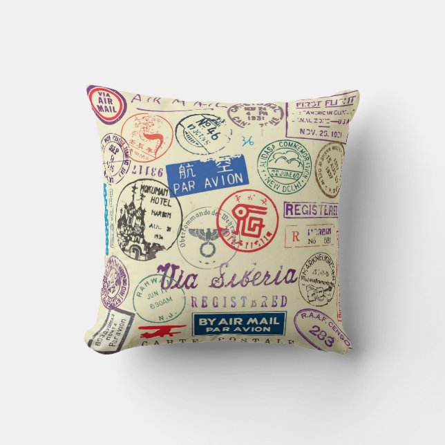 Vintage Document: Stamp Set Collection. Throw Pillow (Front)