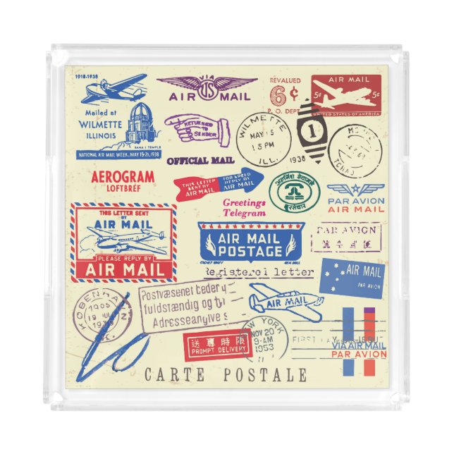 Vintage Document Stamp Set Design. Acrylic Tray (Front)