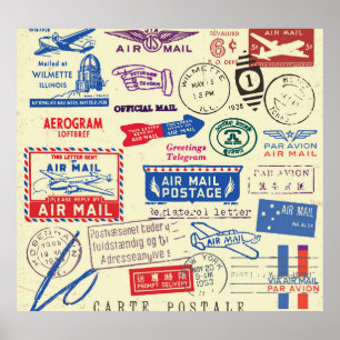 Vintage Document Stamp Set Design. Poster