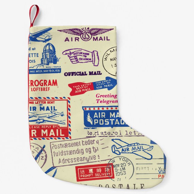 Vintage Document Stamp Set Design. Small Christmas Stocking (Front)