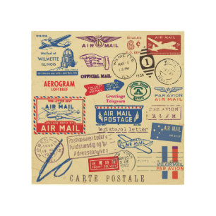 Vintage Document Stamp Set Design. Wood Wall Art
