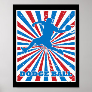 Vintage Dodgeball Player Red White Blue Stripes Su Poster
