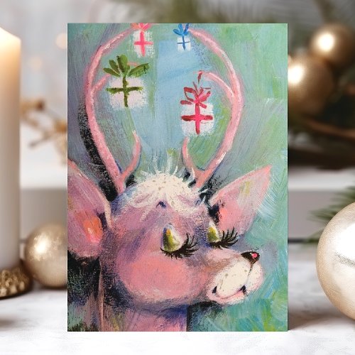 Christmas Greeting Cards 18 Vintage Doe Deer Long Eyelashes Retro Christmas Holiday Card