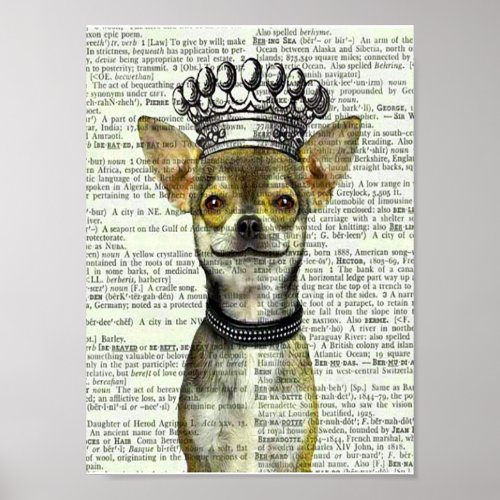 VINTAGE DOG ART PRINT POSTER CHIHUAHUA W CROWN POSTER