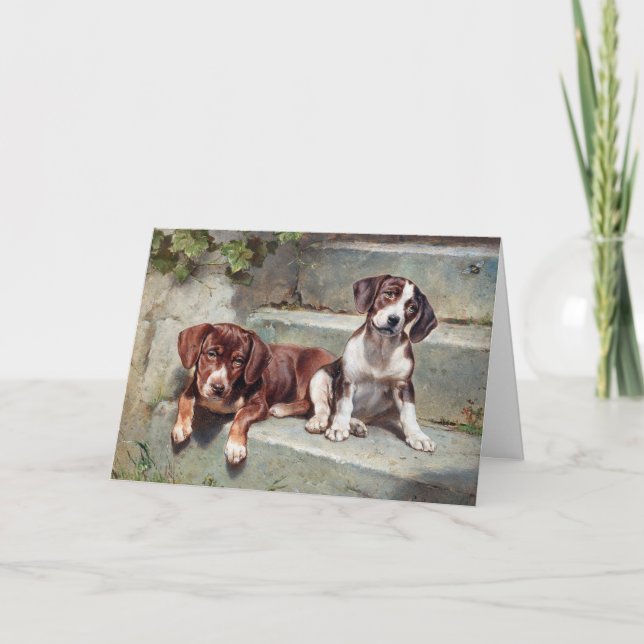Vintage Dog Art, Your Text Thank You Card (Front)