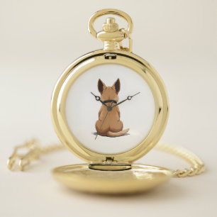 Vintage Dog Back View Illustration with Big Ears P Pocket Watch