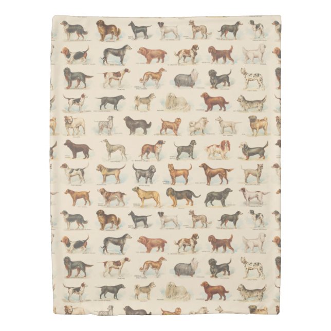 Vintage Dog Breed Drawings Patterned Duvet Cover (Front)