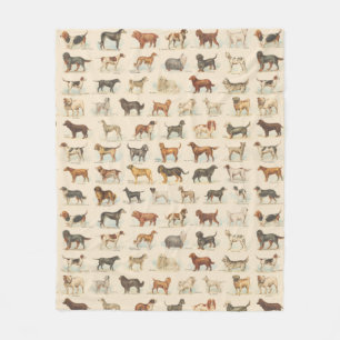 Vintage Dog Breed Drawings Patterned Fleece Blanket