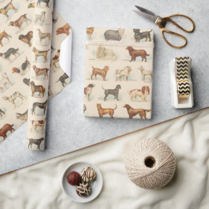 Vintage Dog Breed Drawings Patterned Wrapping Paper