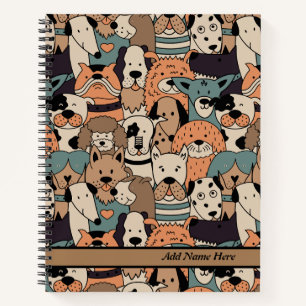 Vintage Dog Breed Pattern Customizable Name Notebook