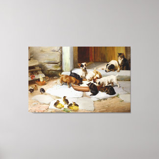 Vintage Dog Cat Puppy Kitten Duckling Chicks Canvas Print
