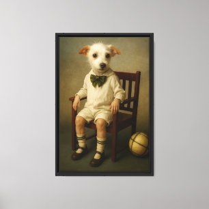 Vintage Dog Child Portrait Framed Canvas Wall Art