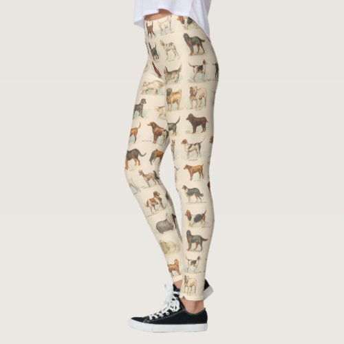 Vintage Dog Drawings Patterned Leggings