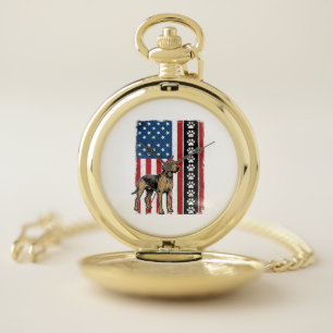 Vintage Dog Flag Paw Print Patriotic Shirt Design_ Pocket Watch