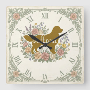 Vintage Dog Golden Retriever personalized Square Wall Clock