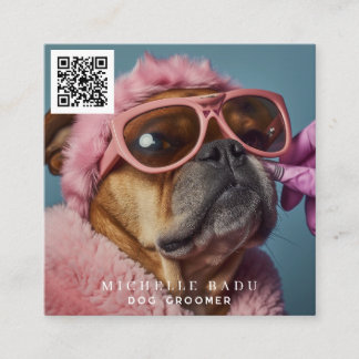 Vintage Dog Groomer QR Code Social Media Square Business Card