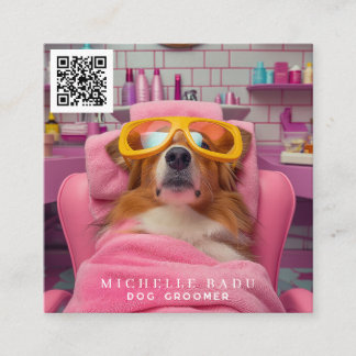 Vintage Dog Groomer Square Business Card