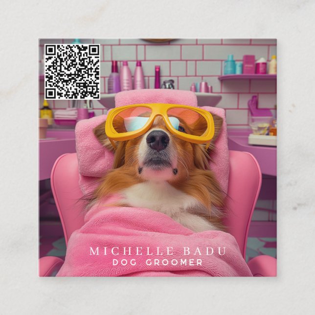 Vintage Dog Groomer Square Business Card (Front)