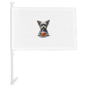 Vintage Dog Holding Tea with Glasses Retro Pet Ill Car Flag