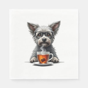 Vintage Dog Holding Tea with Glasses Retro Pet Ill Napkins