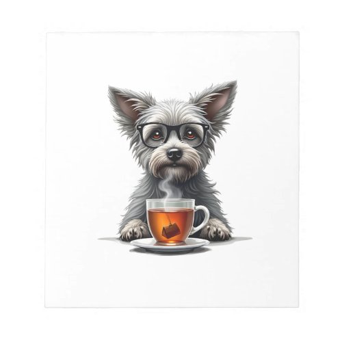 Vintage Dog Holding Tea with Glasses Retro Pet Ill Notepad
