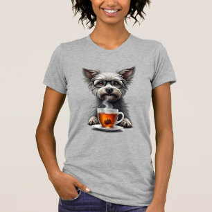 Vintage Dog Holding Tea with Glasses Retro Pet Ill T-Shirt