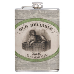 Vintage Dog Illustration Cigar Label Flask