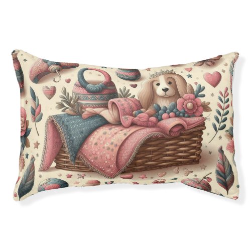 Vintage Dog In Basket  Pet Bed