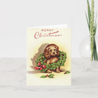 Vintage Dog in Wreath Christmas Card