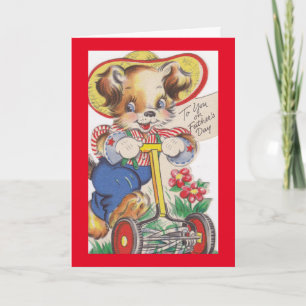 Vintage Dog Mowing Lawn Card