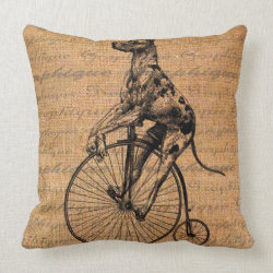 Vintage Dog on Bicycle Pillow
