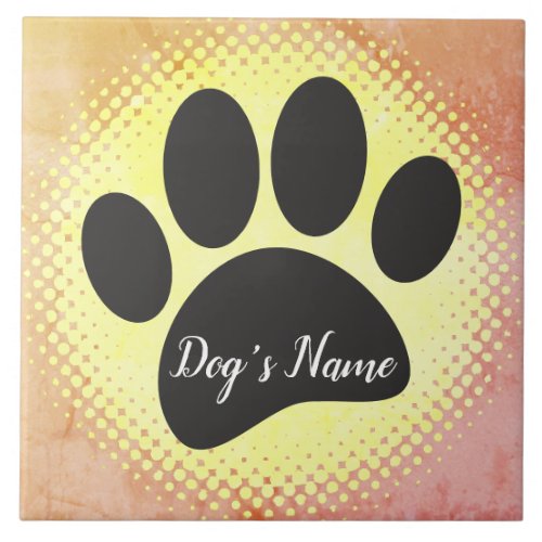 Vintage Dog Paw Print With Custom Name Ceramic Tile