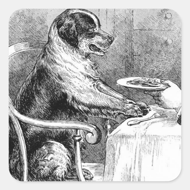 Vintage Dog Sitting at the Table Sticker (Front)