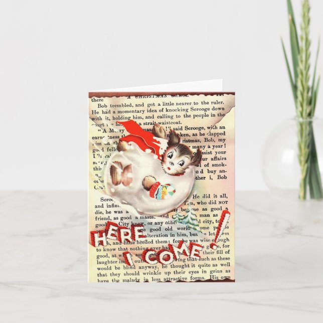 Vintage Dog Snowball Christmas Card (Front)