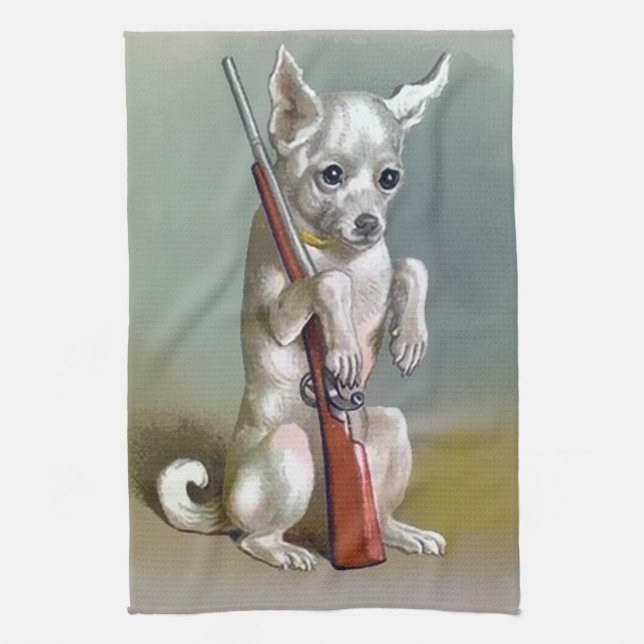 Vintage Dog With a Gun Kitchen Towel (Vertical)