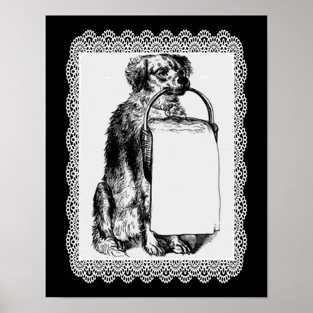 Vintage Dog With Basket Pencil Art  Poster (Front)