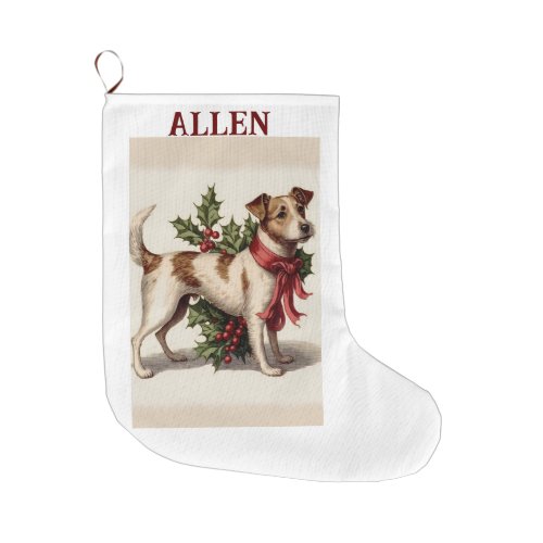 Vintage Dog With Holly Christmas Stocking