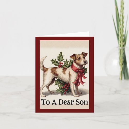 Vintage Dog With Holly Holiday Card